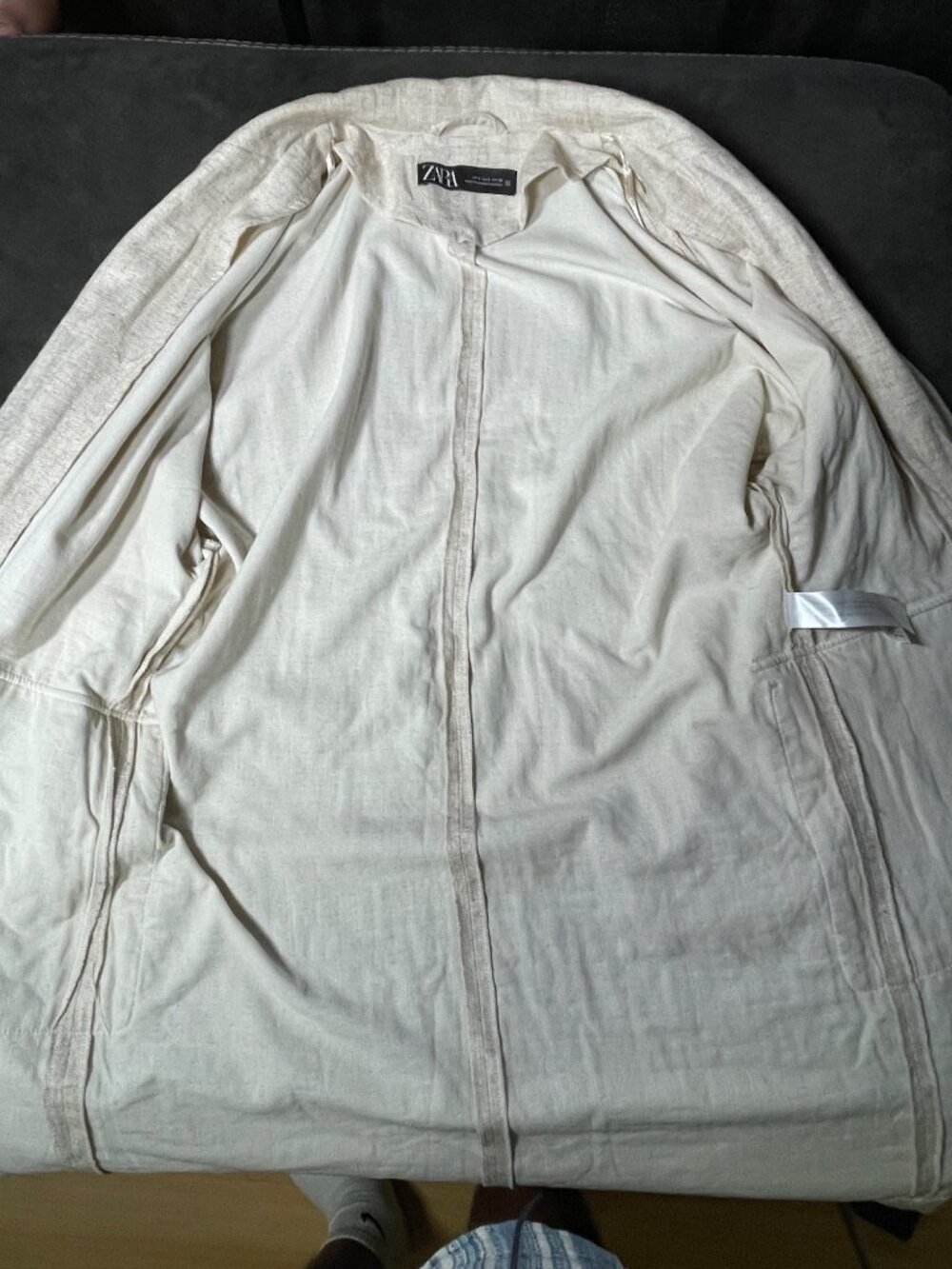 Oversized Zara Beige Linen Blend Single-Button Womens Blazer Coat With Pockets S - Picture 11 of 11